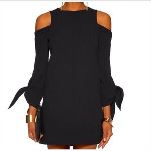 Tibi Black Cold-Shoulder Dress with Bow Sleeves